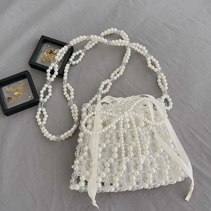 Handmade Woven Beaded Pearl Exquisite Elegant Shiny Female Purse