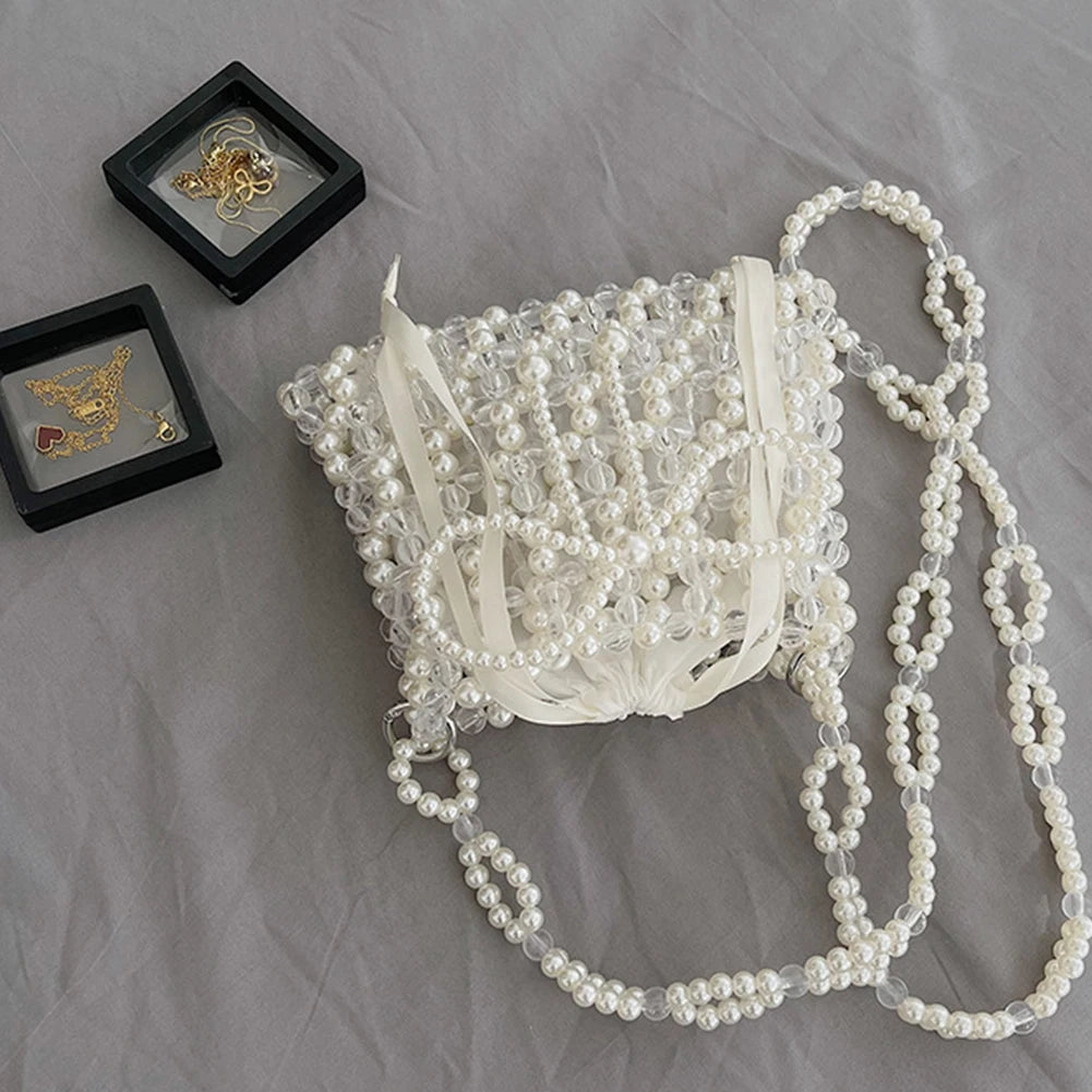 Handmade Woven Beaded Pearl Exquisite Elegant Shiny Female Purse