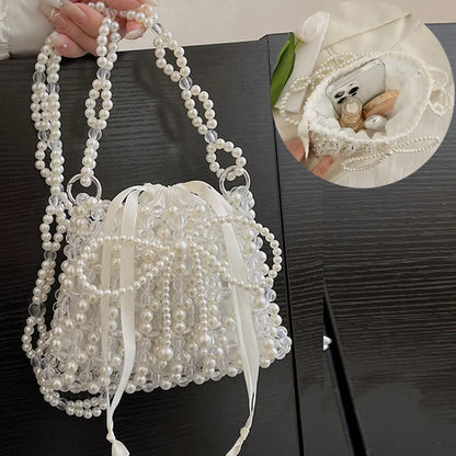 Handmade Woven Beaded Pearl Exquisite Elegant Shiny Female Purse