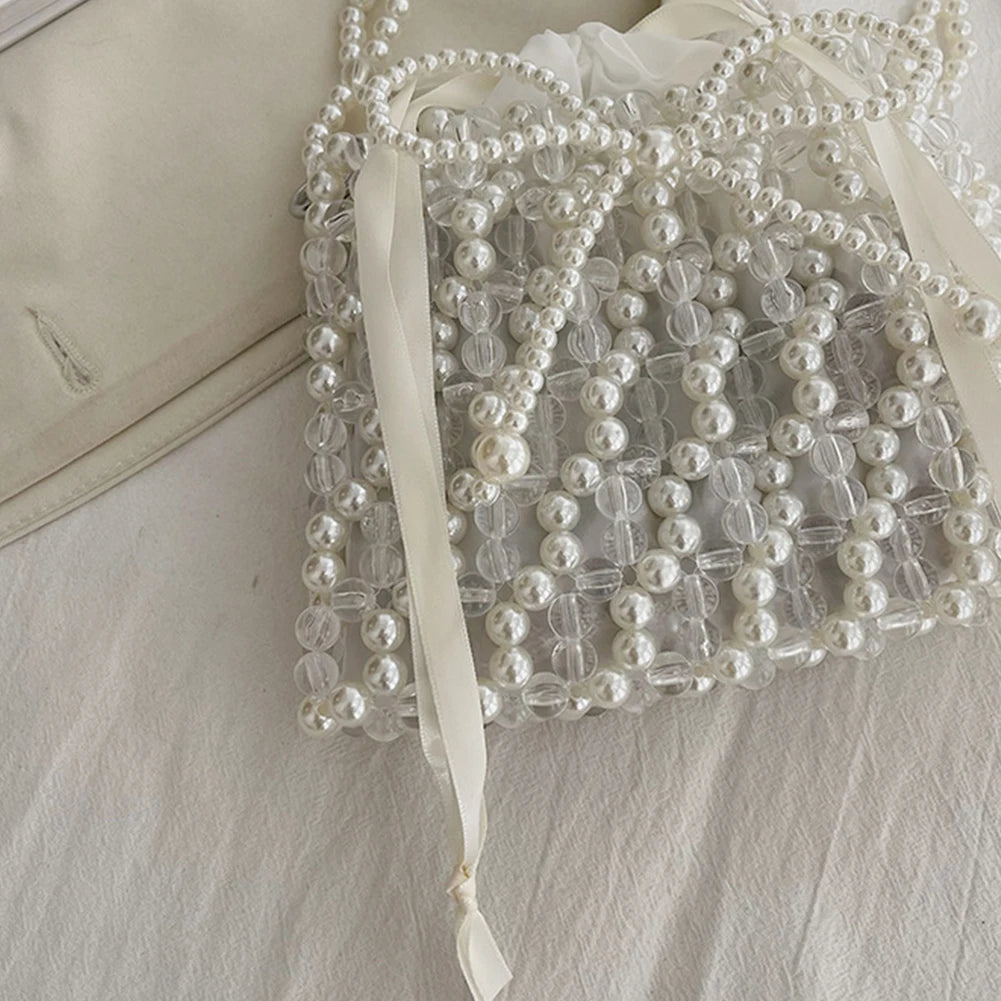 Handmade Woven Beaded Pearl Exquisite Elegant Shiny Female Purse