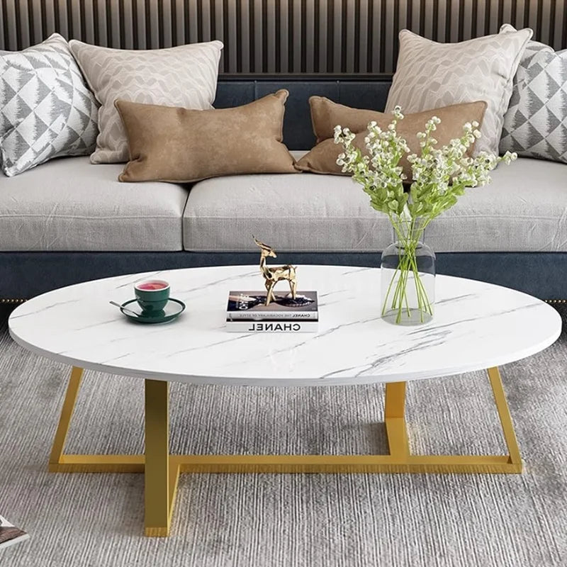 Oval Faux White Marble Coffee Table